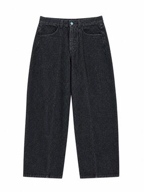 COS mid-rise relaxed wide leg barrel jeans cotton washed black size 29